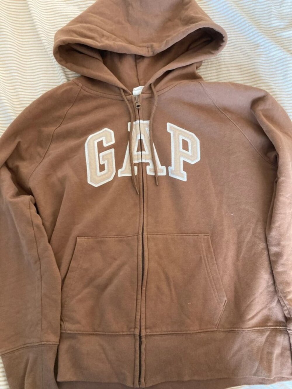 Brown Full Zip Hoodie Embroidered Logo Graphic Women's Size M